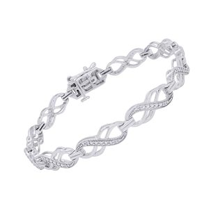 Bracelet double boucle infinie personnalisé pour femme, serti de diamants blancs naturels taille ronde, en argent sterling plaqué or 14 carats, 7 pouces - Product Image 1