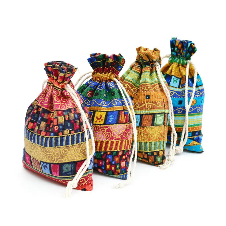 Tela azteca hecha a mano, pequeña y bonita, para regalo de Navidad, bolsa de algodón, venta al por mayor