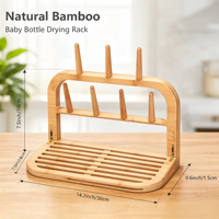 Égouttoir de cuisine multifonctionnel vertical portable pliable en bambou naturel pour biberons avec support amovible