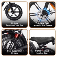 Vélo électrique à pneus larges FLM V8 Pro 20 pouces, 48V 250W/750W/1000W, frein hydraulique, pour adultes, entrepôt étranger