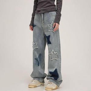 <span class=keywords><strong>Pantaloni</strong></span> in Denim blu Vintage personalizzati di fabbrica <span class=keywords><strong>per</strong></span> ragazze <span class=keywords><strong>pantaloni</strong></span> larghi dritti larghi Jeans da donna personalizzati con toppa ricamata a stella - Product Image 4