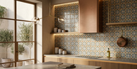 Carrelage Céramique Peint à la Main Motif Végétal Méditerranéen Bleu Vert Lumineux 100x100mm Sur Mesure Artisanal Antibactérien pour Intérieur