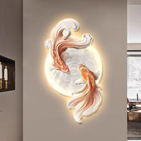 Peinture murale en porcelaine de cristal Koi en gros d'usine, peinture à lumière LED, peintures et arts muraux, décoration murale pour la maison