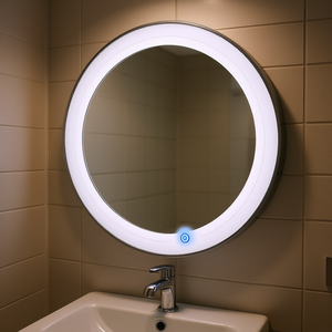 Espejo LED Redondo de Baño con Montaje en Pared, Botón Táctil, Marco de Aluminio de 20 Pulgadas, Diseño Moderno, Vidrio Flotado Resistente al Agua - Product Image 2