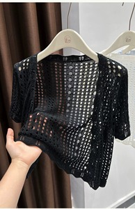 2025 nuovo Design Cardigan in maglia sottile traforata giacca da donna scialle maglieria stile spiaggia - Product Image 6