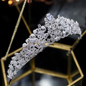 Diadèmes scintillants en zircon cubique blanc, couronnes élégantes, accessoires de cheveux floraux pour mariage, bijoux cadeaux pour mariées et demoiselles <span class=keywords><strong>d</strong></span>'<span class=keywords><strong>honneur</strong></span> - Product Image 3