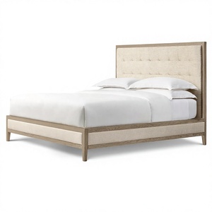 Lit en bois moderne avec tête de lit capitonnée à la main, style français contemporain, avec panneaux en bois et capitonnage en tissu, pour les détaillants de meubles - Product Image 6