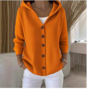 Maglione Casual da <span class=keywords><strong>donna</strong></span> <span class=keywords><strong>autunno</strong></span> <span class=keywords><strong>inverno</strong></span> con bottone rosa Cardigan lavorato a maglia con cappuccio Logo sulla parte anteriore - Product Image 4