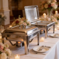 Edelstahl-Chafing-Dish (quadratisch, 9L) mit Rolldeckel und Alkoholbrenner, Buffet-Speisenwärmer für Hochzeiten und Hotelbankette