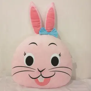 Almohada suave de felpa con cabeza de conejo, cojín de peluche con forma de conejo rosa