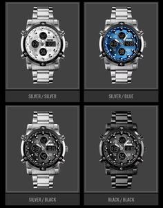 Montre numérique à mouvement quartz Skmei 1389 pour homme, bracelet en acier inoxydable, double fuseau horaire, chronomètre, LED, étanche, décontractée, montre de bureau - Product Image 6