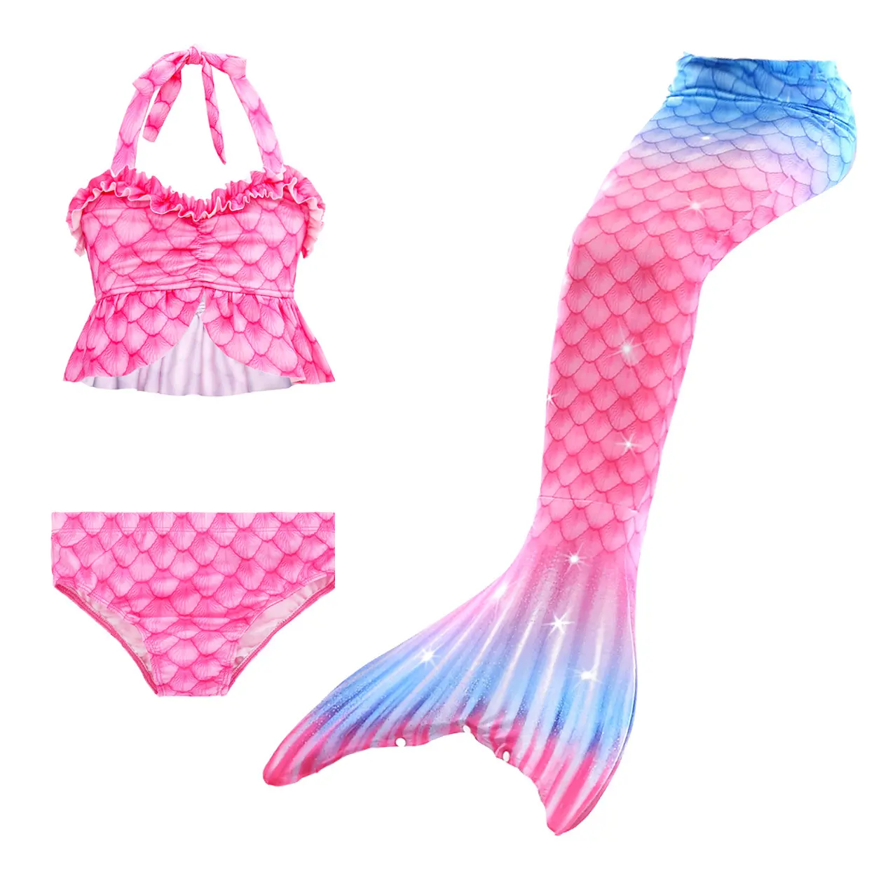 3 pezzi ragazze Costume da bagno sirena Costume regali nuoto Bikini Set coda di sirena per il nuoto