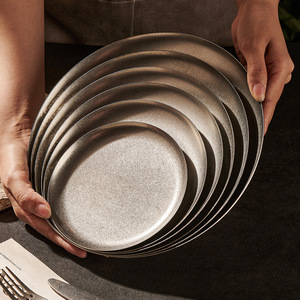 Retro Paslanmaz Çelik Tabak Buzlu Yuvarlak 304 Paslanmaz Çelik Yemek Tabağı Meyve Salatası Tepsisi Kamp Açık Hava Tabak Seti - Product Image 2