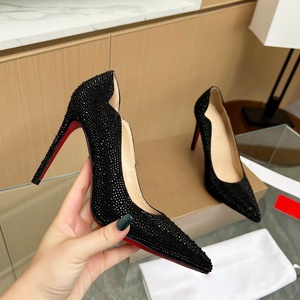 High Quality Luxury Designer Pumps <b>Red</b> Bottom Slip-On Stiletto <b>Heel</b> Sandals Ladies Diamonds Genuine Leather Party Dress Shoes - Product Image 1
