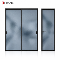 Porte de douche coulissante moderne en verre dépoli effet vague d'eau, cadre étroit en aluminium, opaque, style français, pour chambre, salle de bain, salle humide