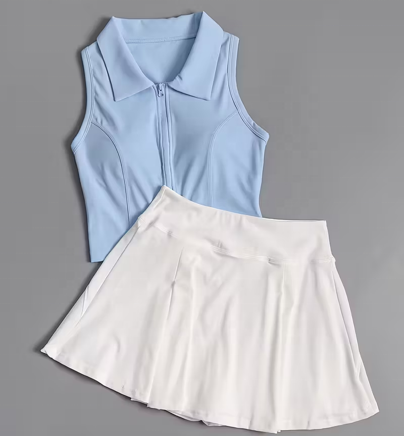 Summer Cute Fashion Sports Fitness Sleeveless Skirt Outdoor Running Tennis Skirt 2 Pieces Set Casual Sports Yoga Suit Set