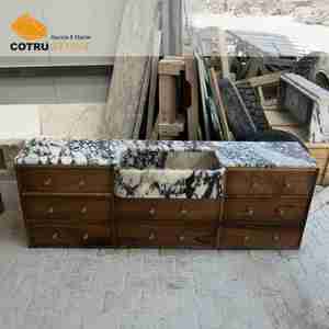 Lavabo Vintage in Marmo Naturale Calacatta Viola con <span class=keywords><strong>Mobile</strong></span> in Legno Massello per <span class=keywords><strong>Bagno</strong></span> di Lusso - Product Image 2