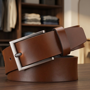 BS INTERNATIONAL High Quality Genuine Cow Hide <b>Men's</b> Pin <b>Buckle</b> Square <b>Belt</b> Custom Brand Logo Printed Fashionable Steel Party - Product Image 1