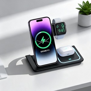 <b>Wireless</b> Charging Stand 3 In 1 For Phone Watch Earbuds With Night <b>Light</b> Desktop Use 15W QC3.0 Fast Charge - Product Image 1