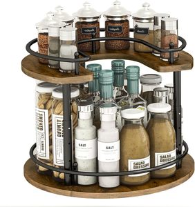 2 Tier Lazy Susan Organizer,2-Tier Spinning Spice Rack with Stable <strong>Carousel</strong> Base &amp; 4 Height Settings for <strong>Cupboard</strong> <strong>Kitchen</strong> - Product Image 1