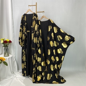 Abaya noire de luxe avec imprimé doré et strass, vêtements musulmans islamiques pour femmes, robe kaftan Dubaï, 1444+1442 # - Product Image 2