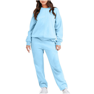 Hot Sell <strong>Plus</strong> <strong>Size</strong> Blank Sports Crewneck <strong>Pullover</strong> Custom Logo Autumn Winter Gym Sexy Tracksuits 2 Piece Elegant Women'S Sets - Product Image 5