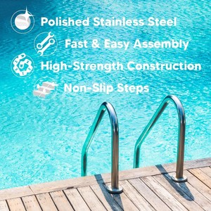 Échelle de piscine en acier inoxydable 304 de haute qualité et durable pour <span class=keywords><strong>piscines</strong></span> et spas enterrés - Résistante à la corrosion avec marches antidérapantes - Product Image 4
