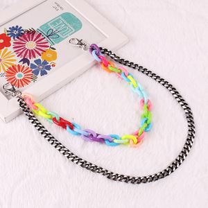 โซ่คาดเอวอะคริลิคสีสันสดใส โลหะสีกันเมทัล สไตล์ฮิปฮอป ตกแต่งด้วยโซ่สองชั้นสำหรับกางเกง ใช้ได้ทั้งชายและหญิง สวมใส่ได้ทุกวัน ผลิตจากโลหะผสมสังกะสี - Product Image 4
