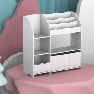 White children bookcase, children toy box with non-woven basket Kids Toy Storage Cabinet