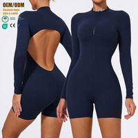Combinaison de yoga pour femme à manches longues, demi-zip, dos ouvert découpé, effet push-up fessier, combinaison active