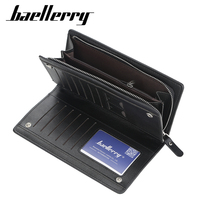 Grosir untuk Baellerry dompet genggam kulit PU kasual pria dompet uang ponsel ritsleting kapasitas besar