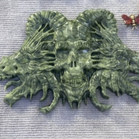Collection de sculptures en cristal Feng Shui en jade Xiu vert naturel sculpté en gros, crânes et cornes de bélier à double tête de dragon
