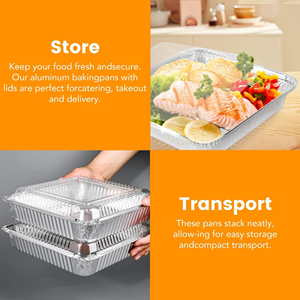 8''x 8'' Heavy Duty Disposable Aluminum <b>Foil</b> <b>Containers</b> Square Takeaway Food Tray Baking Pans with Plastic Lid - Product Image 3