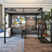 Lit superposé double moderne avec bureau intégré, design en acier métallique pour chambre d'étudiant, dortoir, style panneau en bois, adultes