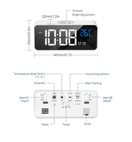 Jam Alarm Listrik LED Digital, Arloji Meja Kalender Digital dengan Cermin Desktop, Kontrol Suara