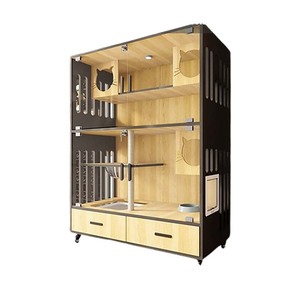 Villa pour chat en bois massif respirant de luxe moderne, armoire pour chat d'intérieur avec fonction pliable pour une utilisation dans le salon - Product Image 1