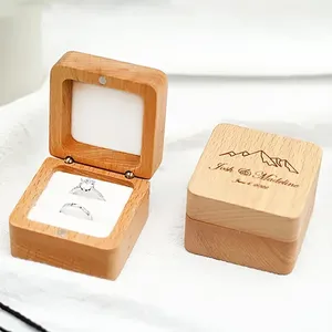 Boîte à bague carrée <span class=keywords><strong>en</strong></span> <span class=keywords><strong>bois</strong></span> de cerisier, style artisanal, gravure personnalisée gratuite, écologique, classique, 1 pièce, pour <span class=keywords><strong>bijoux</strong></span>, demande <span class=keywords><strong>en</strong></span> mariage, organisateur de mariage, doré - Product Image 1
