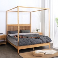 Cadre de lit à quatre piliers en bois massif de style chinois moderne avec plateforme en bois et auvent durable en bois d'orme