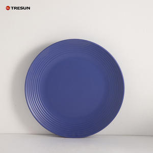 Juego de cuencos y tazas de gres en relieve azul real personalizado de 16 piezas al por mayor, vajilla de cerámica de colores - Product Image 2