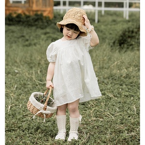 Robes d'été blanches pour petites filles, 100% coton, manches bouffantes - Product Image 3