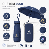 Parapluie compact 5 plis avec étui, format de poche, protection solaire, imperméable double sens, vente en gros, logo personnalisé