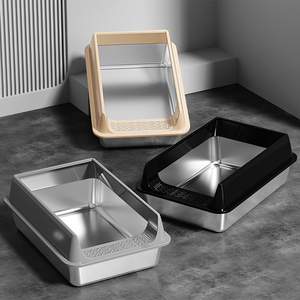 Toilette pour <span class=keywords><strong>chat</strong></span> rectangulaire Bac à litière pour <span class=keywords><strong>chat</strong></span> en acier inoxydable Grande capacité Durable Filtration par tamisage Favorise un environnement plus propre - Product Image 1