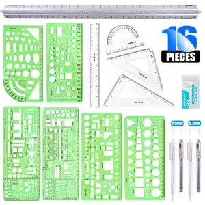 16 Pieces Measuring Templates Building Formwork Stencils Geometric Drawing Rulers and Triangular Architect Scale Ruler