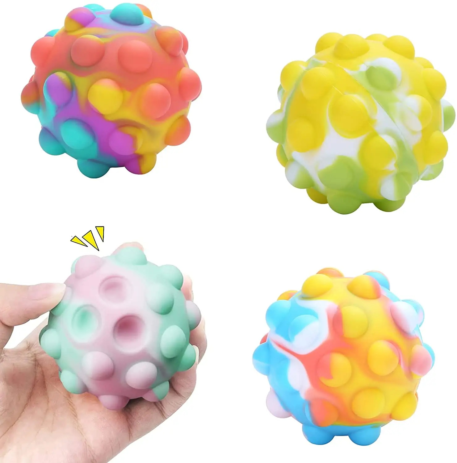 Pop Stress Balls Fidget Toy,3D Sensory Balls Fidget Toys 4 Packs for Kids Adults,Push Bubble Pop Fidget Toy