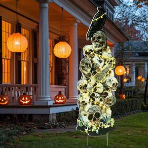 Décorations de pelouse d'Halloween pour l'extérieur, crâne géant de 39 pouces, lumières LED, croix, panneaux de jardin transfrontaliers - Product Image 2