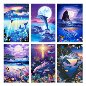 Kit Pittura Diamante 5D <span class=keywords><strong>Mondo</strong></span> Sottomarino con Delfini, Decorazione per la Casa, Vendita all'Ingrosso - Product Image 1