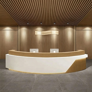 Comptoir de réception en bois MDF de haute qualité CR187, design en forme de vague, éclairage ambiant LED, comptoir de caisse pour bureau, magasin de détail - Product Image 2