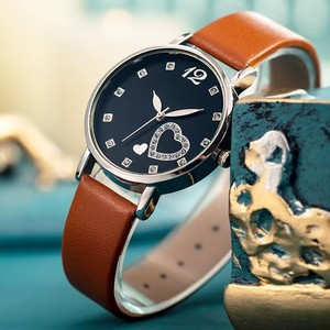 Wholesale Fashion love Pattern Full Diamond Set 18K Gold Plated Latest Round Glass Buckle Quartz Watch Ladies