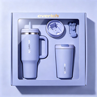 Offre Spéciale – Gobelet de Voyage Isotherme à Double Paroi en Acier Inoxydable 40oz avec Poignée et Couvercle à Paille, Coffret Cadeau avec Tasse à Café