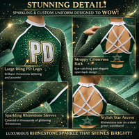 Robe de cheerleading personnalisée noire, rose et argentée avec strass, manches longues, dos découpé, haut une pièce avec chemises